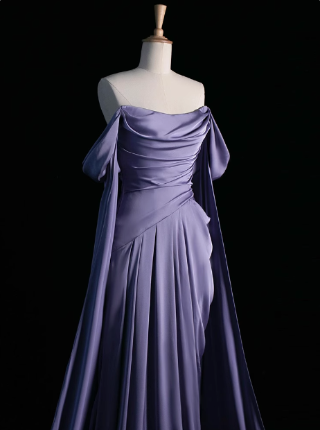 Royal Purple A-Line Off Shoulder Satin Long Prom Dress Formal Evening Dress Wedding Dress