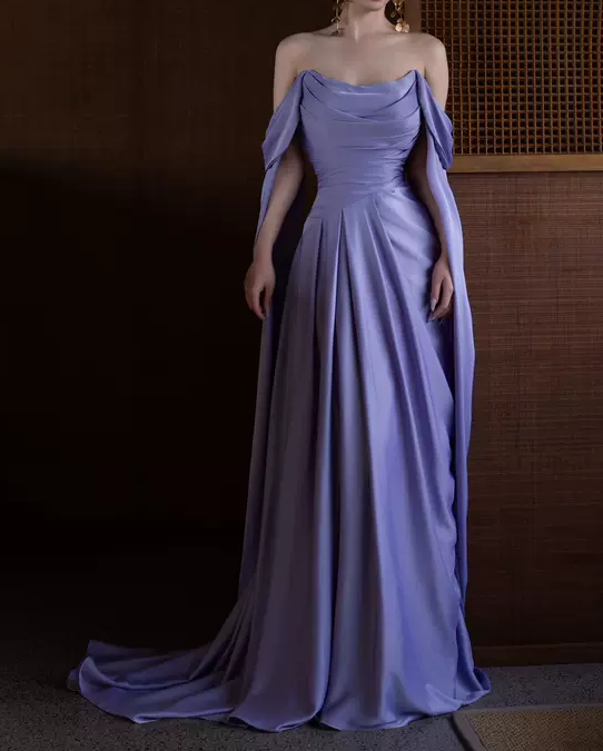 Royal Purple A-Line Off Shoulder Satin Long Prom Dress Formal Evening Dress Wedding Dress