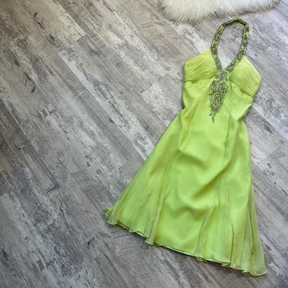 Fairy Halter Sheath Short Prom Dresses, Chiffon Green Homecoming Dresses Birthday Dresses ED04601
