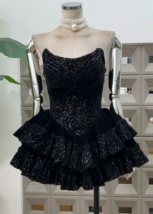 Sexy Strapless Ball Gown Black Homecoming Dresses Sleeveless Short Prom Dresses Birthday Dresses ED04609