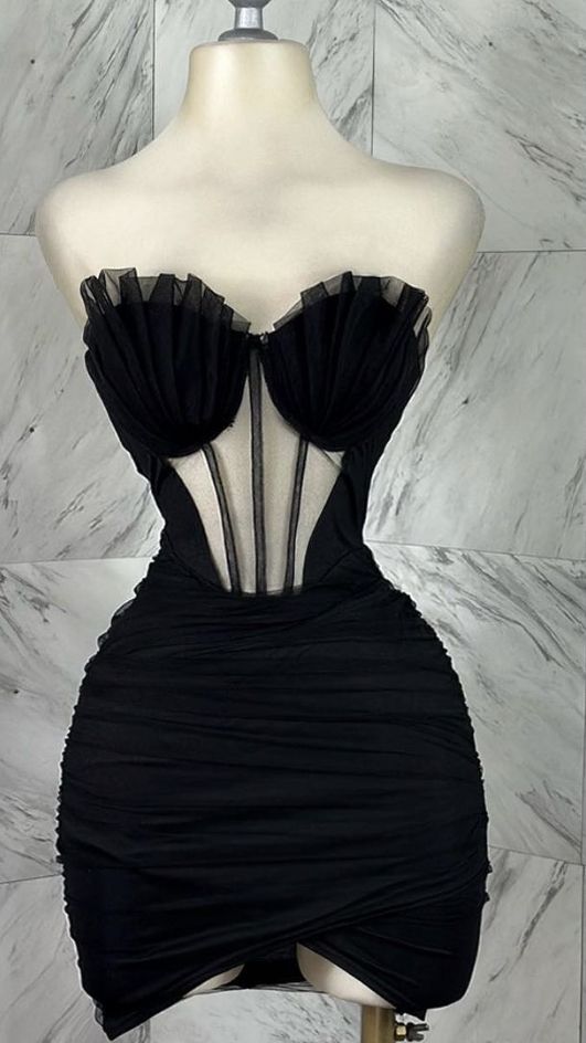 Sexy Sweetheart Bodycon Homecoming Dresses Tulle Short Prom Dresses Black Birthday Dresses ED04610