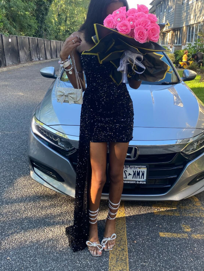 Sexy Strapless Bodycon Homecoming Dresses Sequined Short Prom Dresses Black Birthday Dresses ED04615