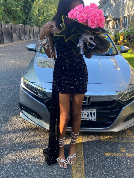 Sexy Strapless Bodycon Homecoming Dresses Sequined Short Prom Dresses Black Birthday Dresses ED04615