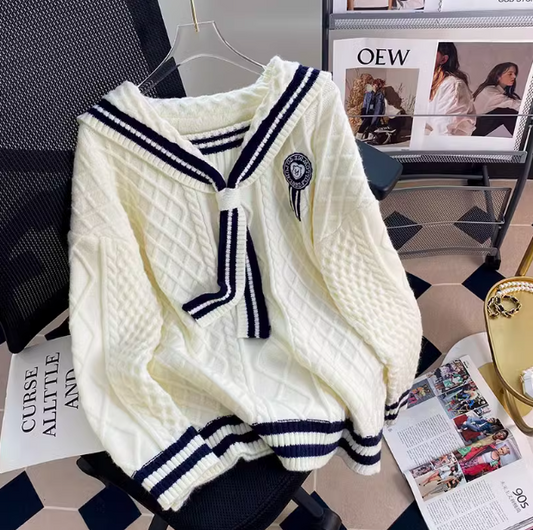 Preppy style navy collar sweet sweater ED0461