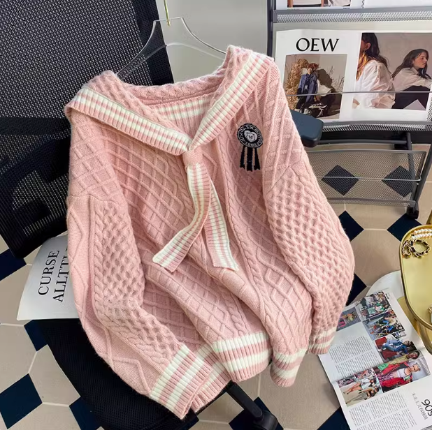 Preppy style navy collar sweet sweater ED0461