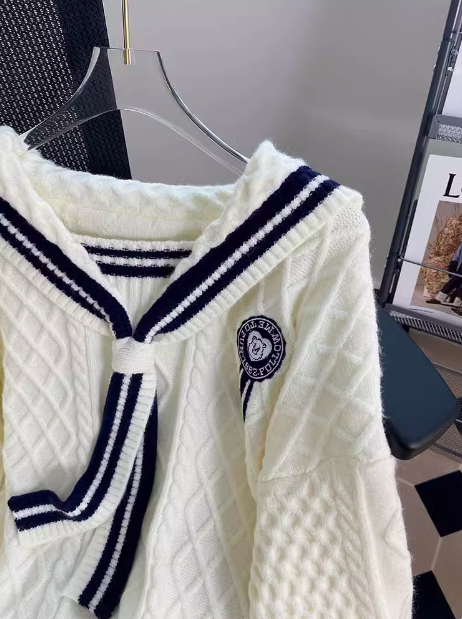 Preppy style navy collar sweet sweater ED0461