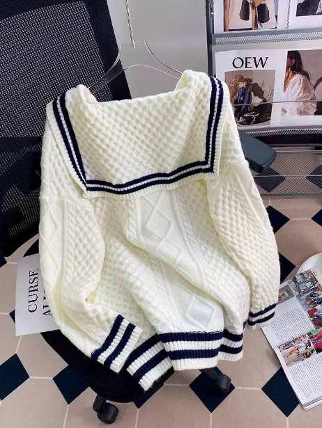 Preppy style navy collar sweet sweater ED0461