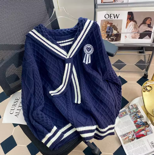 Preppy style navy collar sweet sweater ED0461