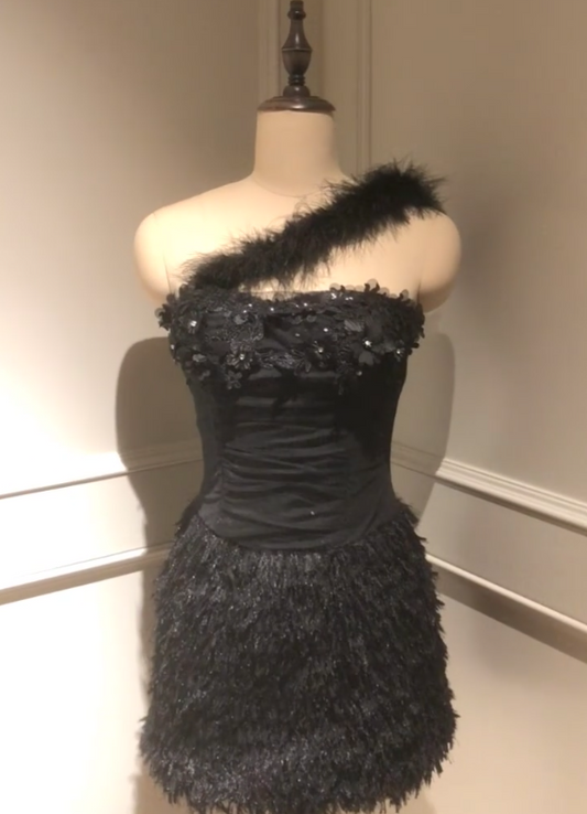 Gorgeous One Shoulder Sheath Homecoming Dresses Tulle Applique Short Prom Dresses Black Birthday Dresses ED04620