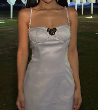 Sexy Spaghetti Strap Sheath Short  Prom Dresses Satin Silver Homecoming Dresses Birthday Dresses ED04629