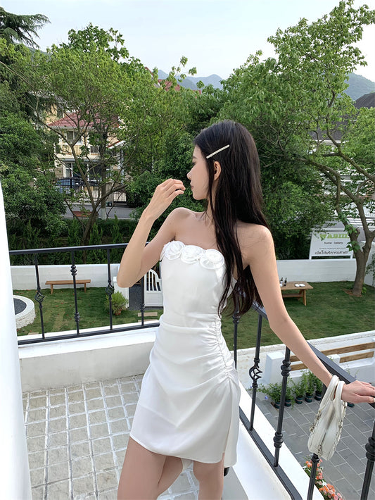 Dreidimensionales Blumen-Tube-Top, schmales A-Linien-Kleid ED0462