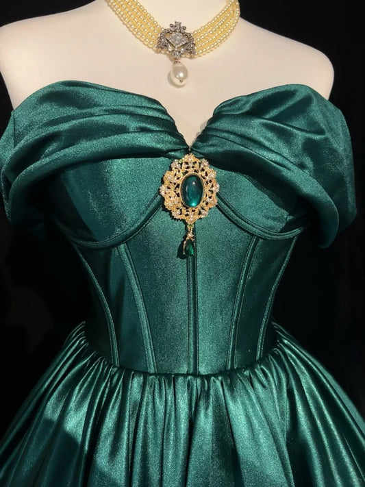 Sweet Off-the-shoulder A-Line Short Prom Dresses Satin Green Homecoming Dresses ED04631