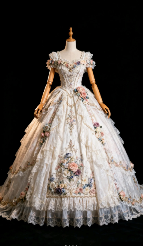 Cute Square Neck Ball Gown Lace Applique Birthday Dresses Applique Prom Dresses Long Lolita Dresses ED04650