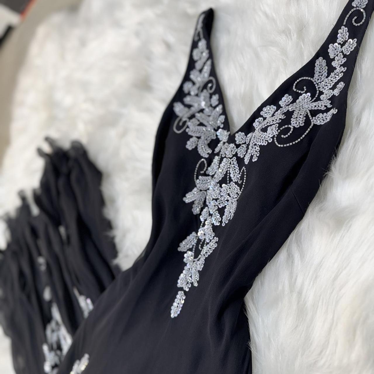 Vintage V-neck Sheath Long Prom Dresses Chiffon Sequin Black Formal Dresses Sleeveless Evening Gowns ED04652