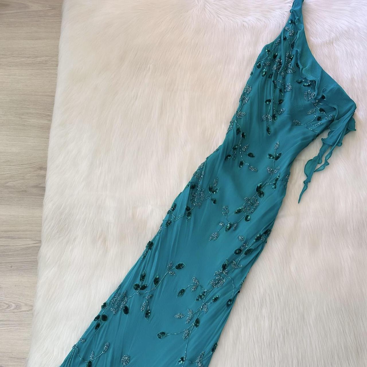 Vintage One Shoulder Turquoise Long Formal Dresses Chiffon Beaded Prom Dresses Elegant Sheath Evening Gowns ED04655