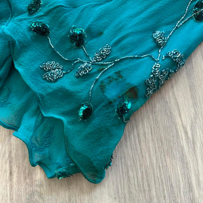 Vintage One Shoulder Turquoise Long Formal Dresses Chiffon Beaded Prom Dresses Elegant Sheath Evening Gowns ED04655
