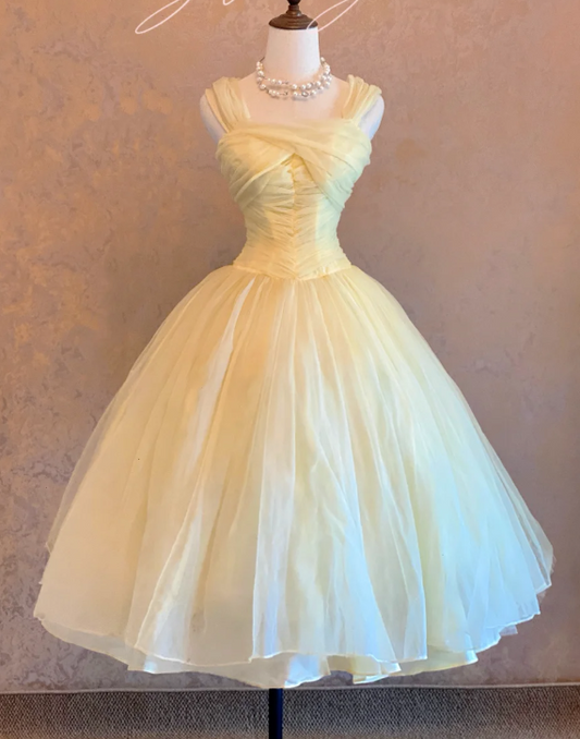 Cute  Straps A-Line short Prom Dresses Sweet butter yellow Birthday Dresses ED04706