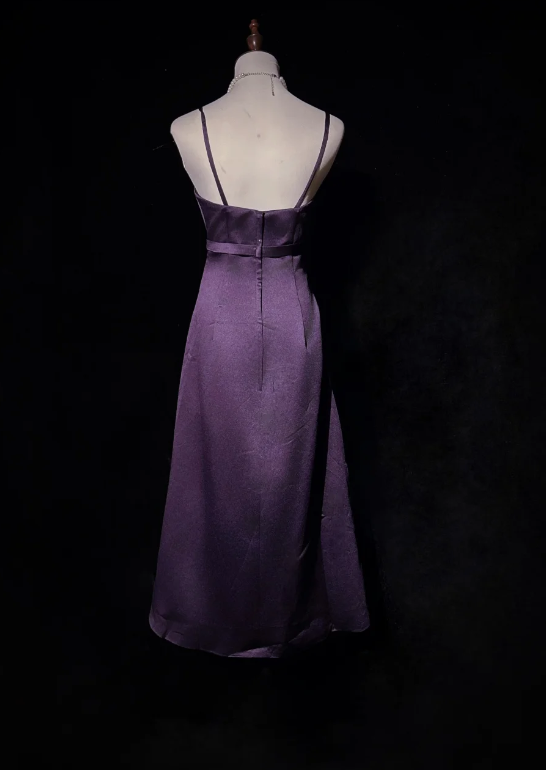 Vintage Sheath Dark Purple Formal Dresses Spaghetti Straps Guest Dresses Satin Short Prom Dresses ED04668