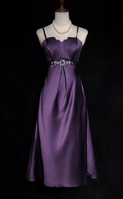 Vintage Sheath Dark Purple Formal Dresses Spaghetti Straps Guest Dresses Satin Short Prom Dresses ED04668