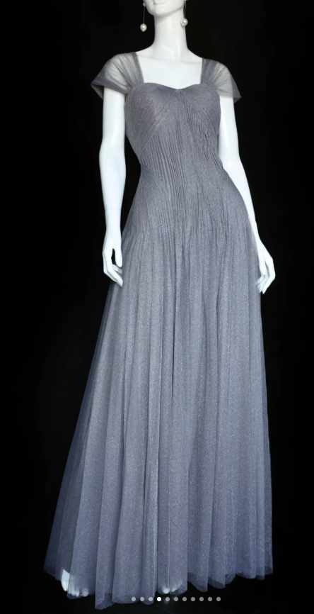 Vintage Sweetheart Neck Sheath Long Prom Dresses Tulle Dark Gray Evening Gowns ED04675