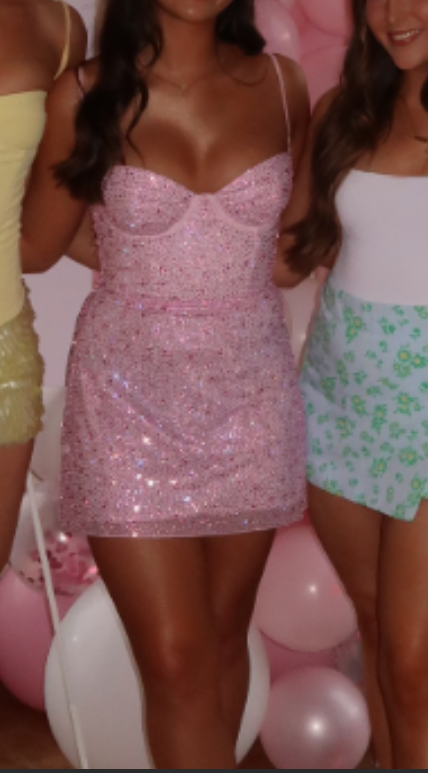 Sweet Spaghetti Straps Sheath Short Sheath Prom Dresses Pink Birthday Dresses Tulle Rhinestone Sparkly Homecoming Dresses ED04678