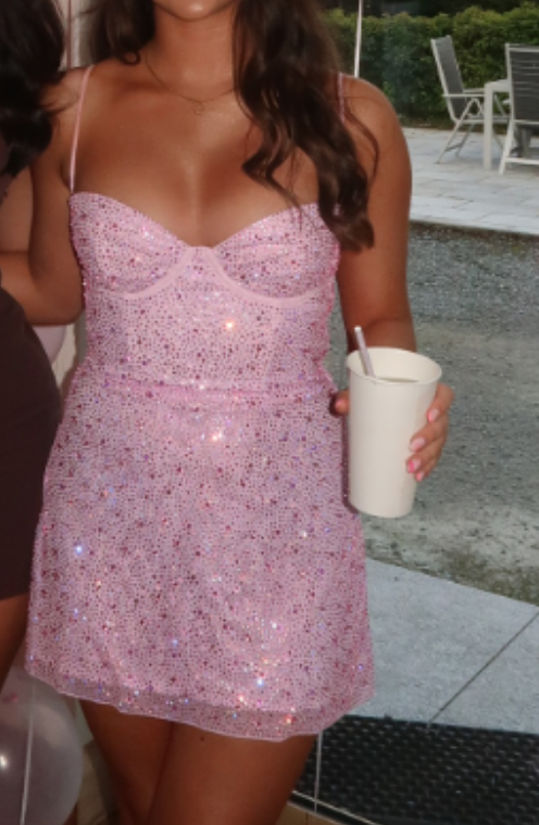 Sweet Spaghetti Straps Sheath Short Sheath Prom Dresses Pink Birthday Dresses Tulle Rhinestone Sparkly Homecoming Dresses ED04678