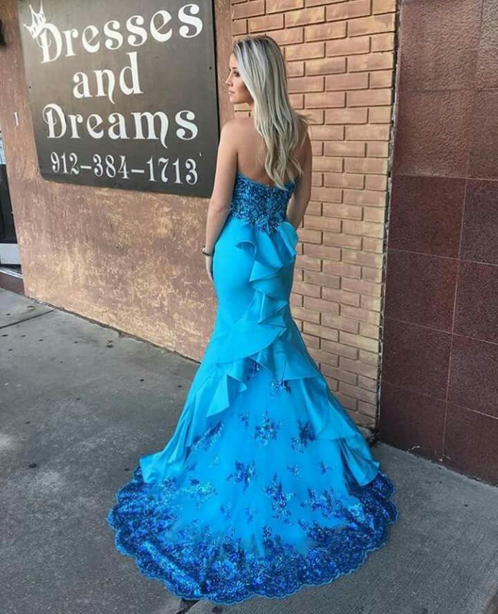 Elegant Strapless Mermaid Long Prom Dresses Satin Blue Evening Gowns ED04686