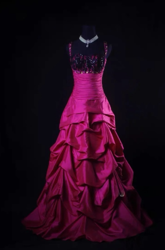 Gorgeous Spaghetti Strap A-Line Long Prom Dresses Taffeta Fuchsia Quinceanera Dresses Sweet 16 Dresses ED04689