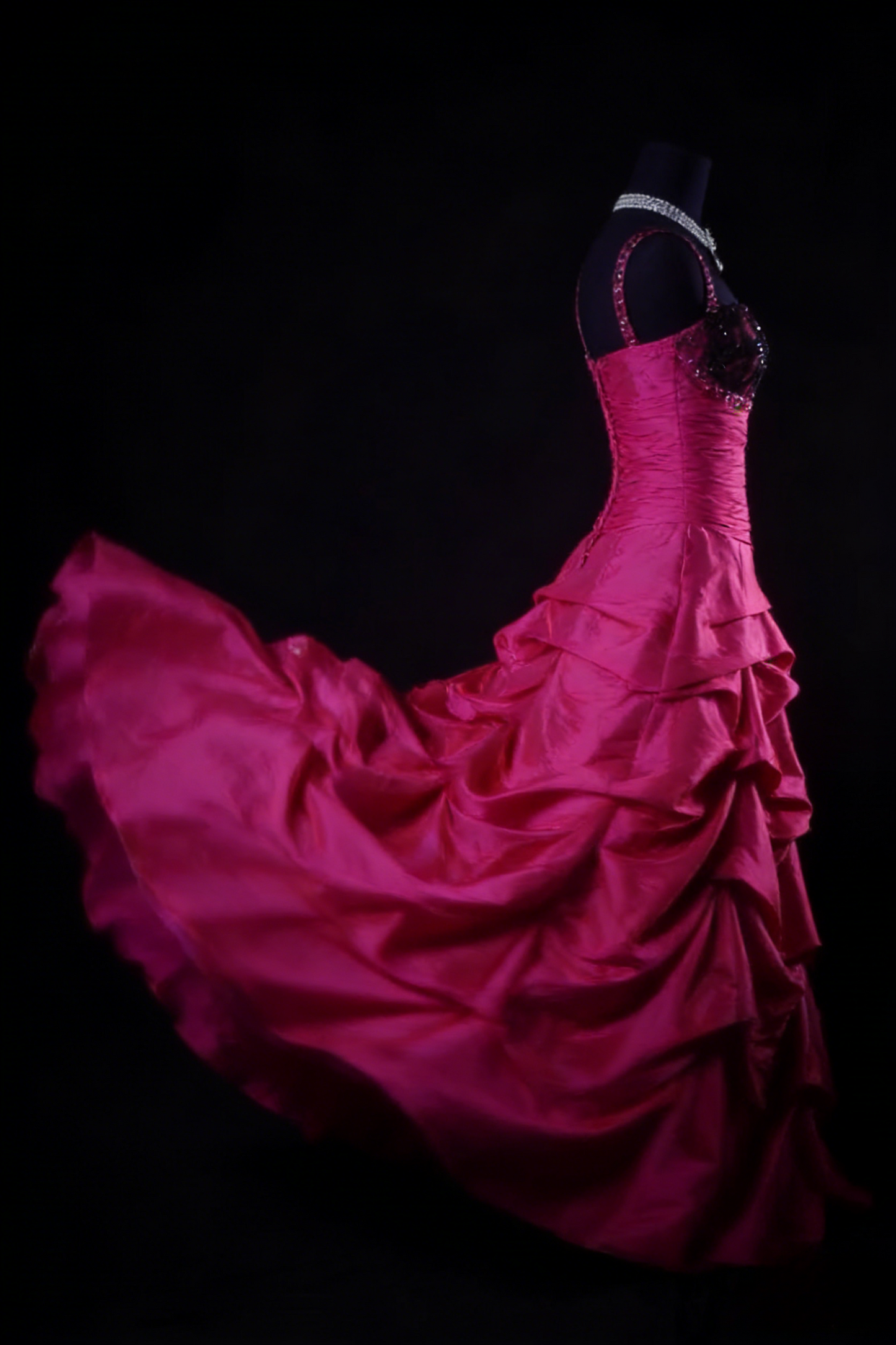 Gorgeous Spaghetti Strap A-Line Long Prom Dresses Taffeta Fuchsia Quinceanera Dresses Sweet 16 Dresses ED04689