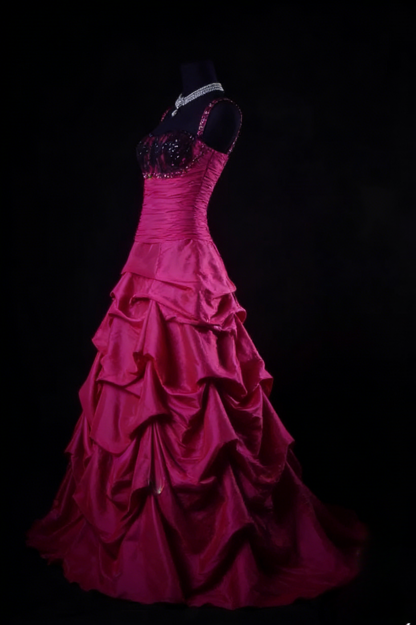 Gorgeous Spaghetti Strap A-Line Long Prom Dresses Taffeta Fuchsia Quinceanera Dresses Sweet 16 Dresses ED04689