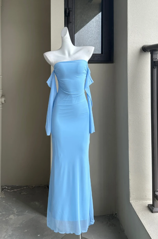 Simple Off-the-shoulder Bodycon Long Prom Dresses Chiffon Black Formal Dresses ED04670