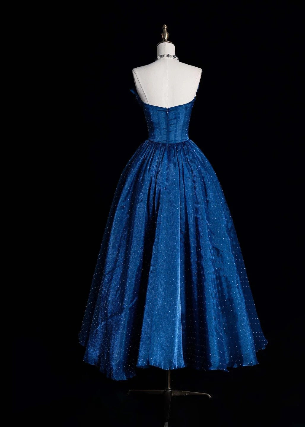Fairy Strapless A-Line Long Prom Dresses Polka Dot Tulle Blue Birthday Dresses ED04695