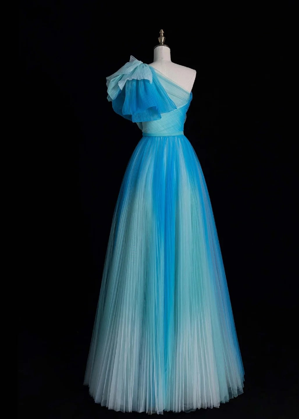Fairy One Shoulder A-Line Long Prom Dresses Tulle Blue Formal Dresses Sweet 16 Dress ED04698