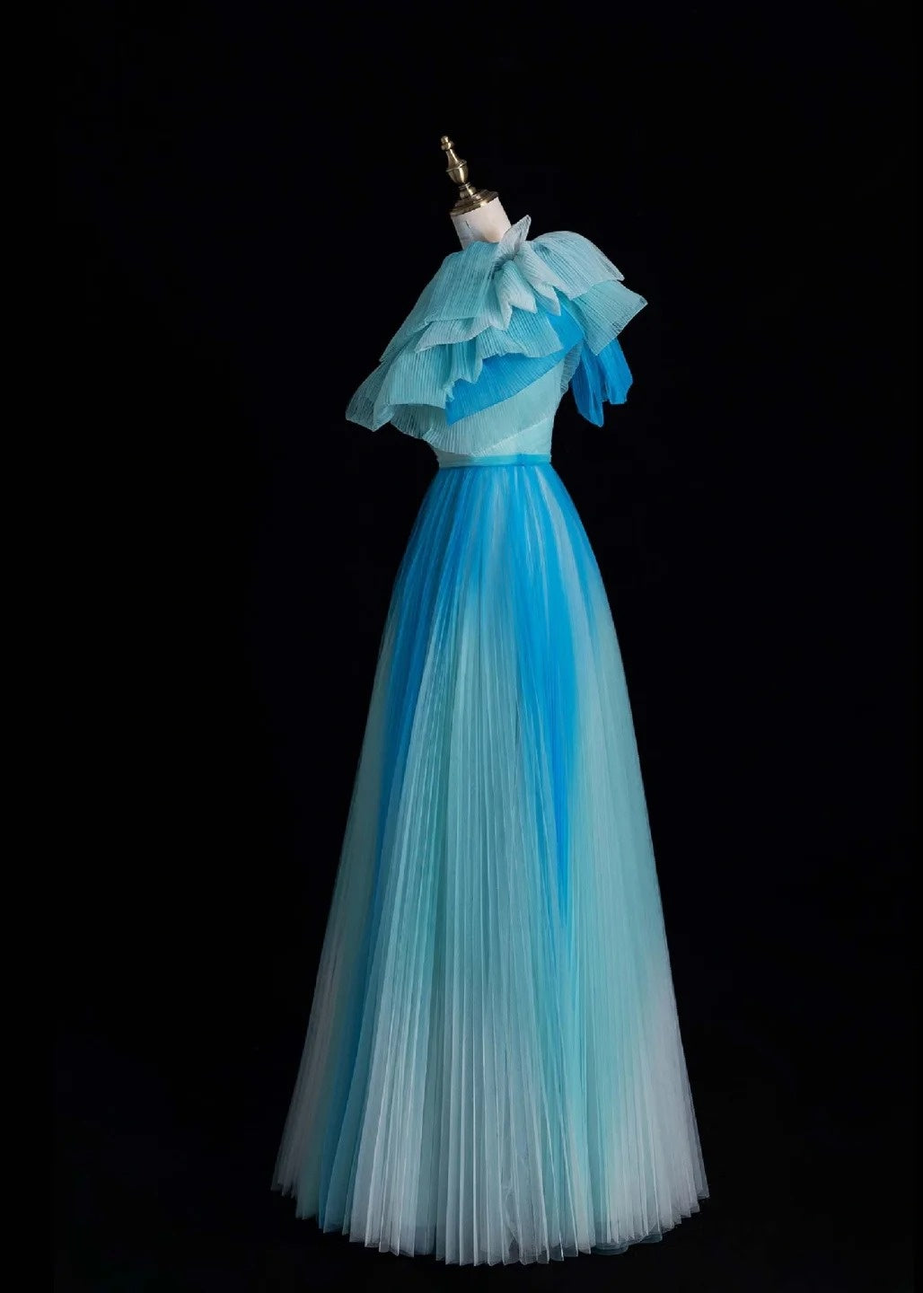 Fairy One Shoulder A-Line Long Prom Dresses Tulle Blue Formal Dresses Sweet 16 Dress ED04698
