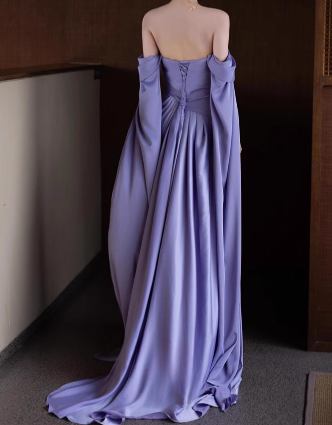 Royal Purple A-Line Off Shoulder Satin Long Prom Dress Formal Evening Dress Wedding Dress