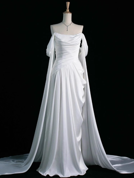 Royal Purple A-Line Off Shoulder Satin Long Prom Dress Formal Evening Dress Wedding Dress