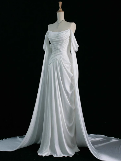 Royal Purple A-Line Off Shoulder Satin Long Prom Dress Formal Evening Dress Wedding Dress