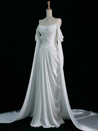 Royal Purple A-Line Off Shoulder Satin Long Prom Dress Formal Evening Dress Wedding Dress