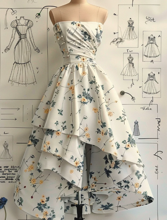 Simple Strapless A-Line Chiffon Floral Short Prom Dresses Elegant Birthday Dresses ED04700