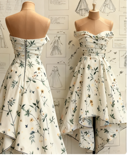 Elegant Strapless A-Line Short Prom Dresses Floral Chiffon Guest Dresses Sleeveless Birthday Dresses ED04704