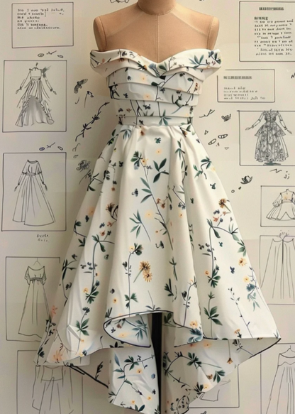 Elegant Strapless A-Line Short Prom Dresses Floral Chiffon Guest Dresses Sleeveless Birthday Dresses ED04704