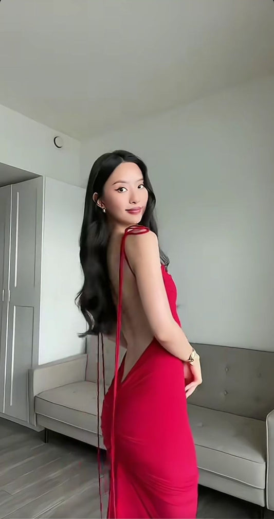 Fashion Spaghetti Strap Bodycon Long Prom Dresses, Chiffon Burgundy Formal Dresses Backless New Year's Eve Dresses ED04708
