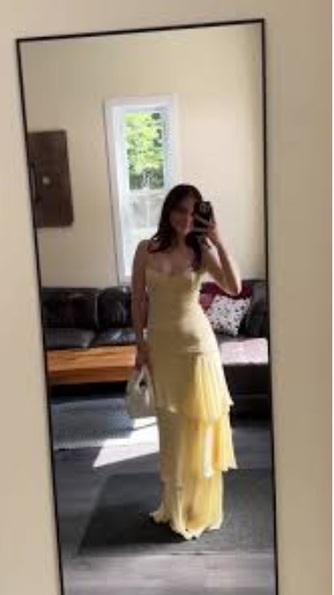 Chic Sheath Long Prom Dresses, Chiffon Butter Yellow Formal Dresses, Spaghetti Straps Birtdhay Dresses ED04710