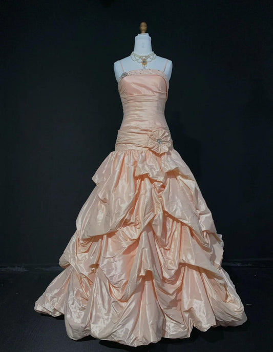 Gorgeous Spaghetti Strap Ball Gown Long Prom Dresses Taffeta Blush Pink Quinceanera Dresses Sweet 16 Dress ED04713