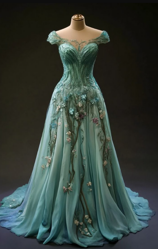 Fairy Sweetheart A-Line Long Prom Dresses Green Quinceanera Dress ED04716