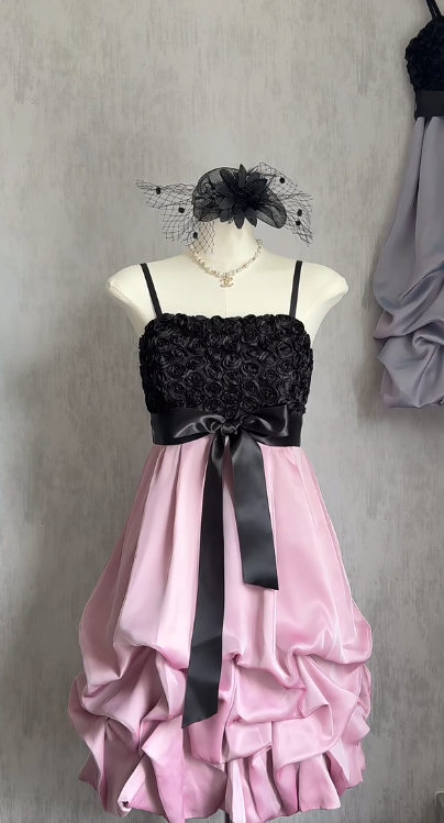 Vintage Spaghetti Strap Sheath Short Prom Dresses Satin Pink Homecoming Dresses ED04733