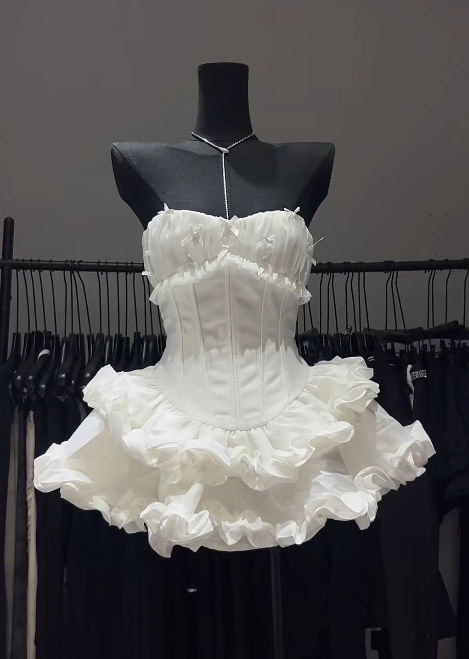 Cute Strapless Ball Gown White Birthday Dresses Sexy Christmas Evening Dress ED04736