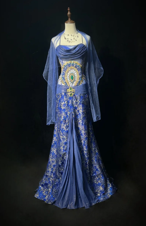 Vintage Spaghetti Strap Sheath Long Prom Dresses Satin Blue Long Formal Dresses ED04742