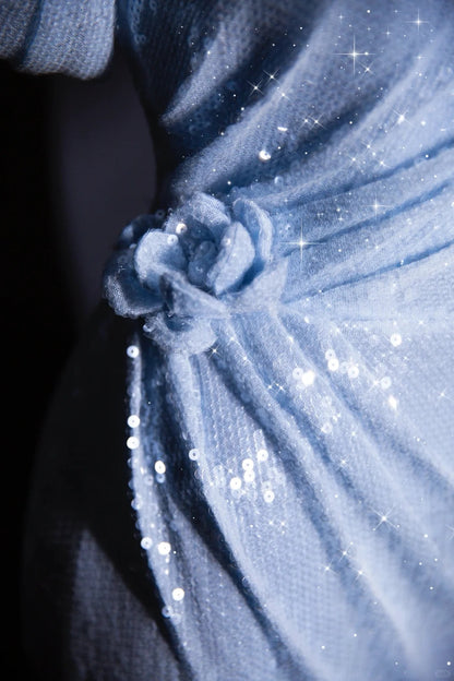 Elegant Off-the-shoulder Sheath Long Prom Dresses Sequin Sparkly Blue Formal Dresses ED04753