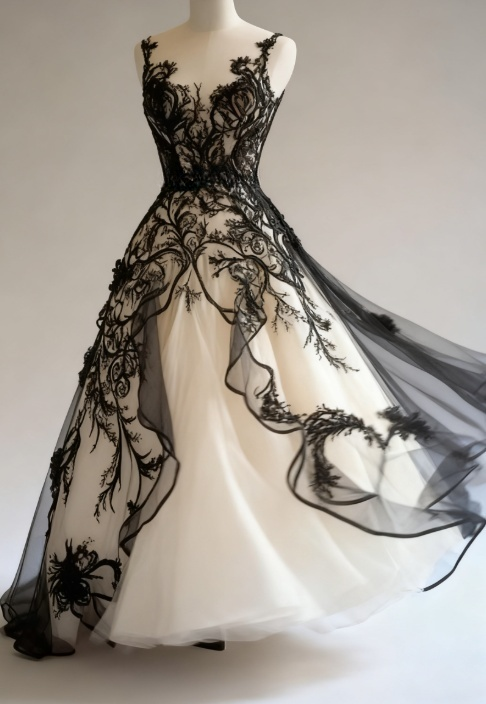 Glam V-neck Ball Gown Tulle Long Prom Dresses Black Lace Quinceanera Dresses Sweet 16 Dress ED04754